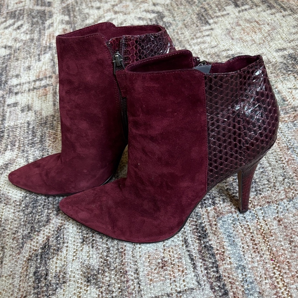 Rosegold Shoes Red Heeled Boots - snakeskin accent